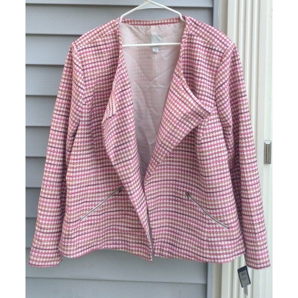 Halogen Geometric Pink Blazer Jacket with Zipper Front Pockets